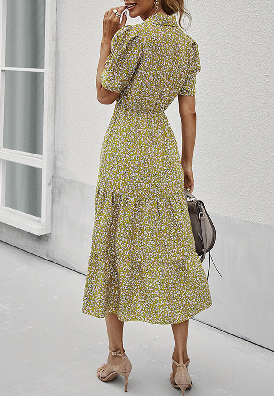 Vestido vintage con mangas abullonadas y estampado floral