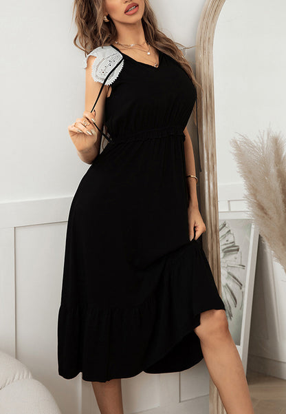Vestido con mangas de encaje y cuello anudado