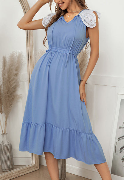 Vestido con mangas de encaje y cuello anudado