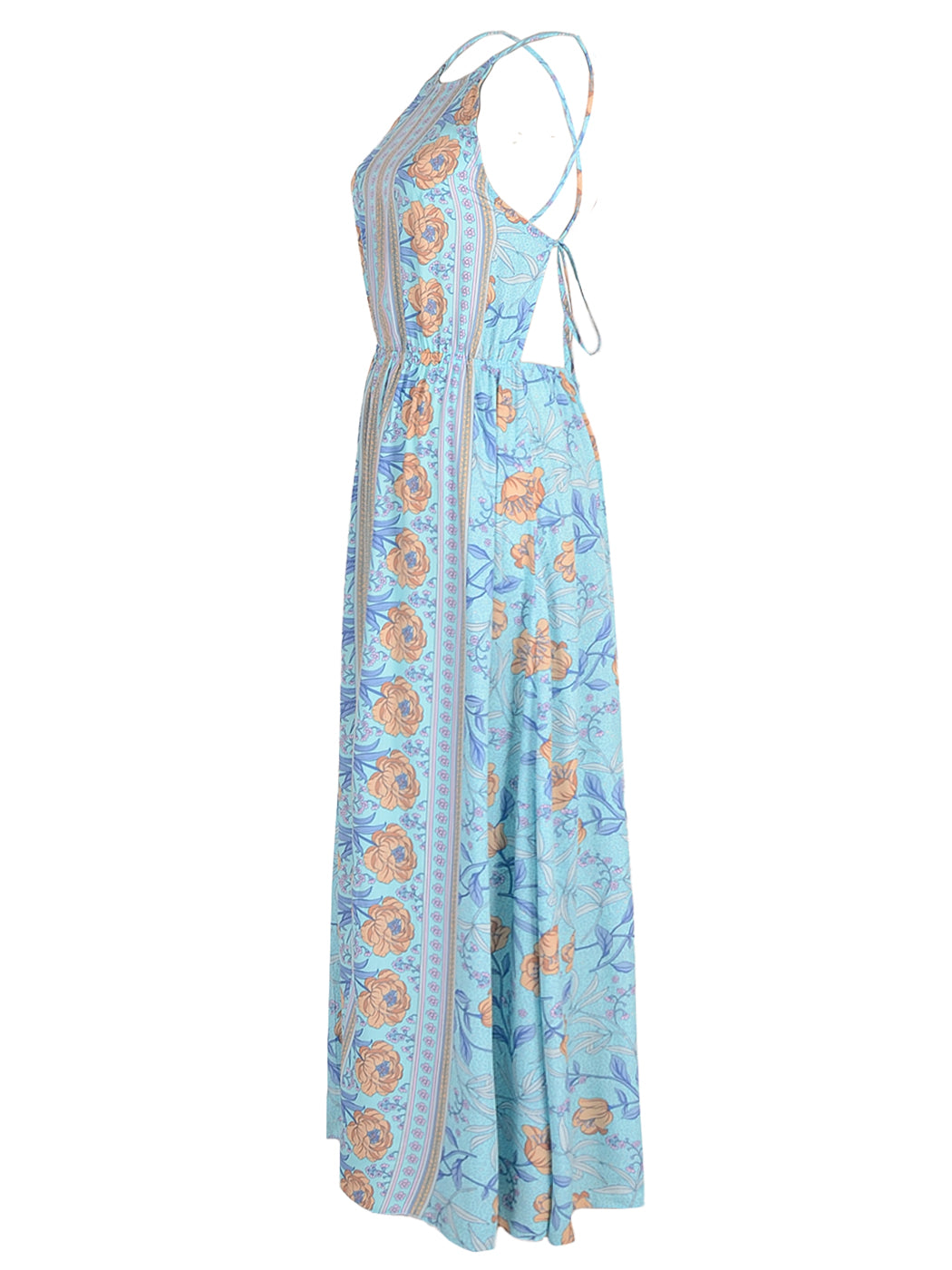 Vestido floral sin espalda y con cuello halter