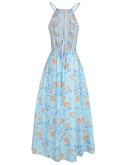 Vestido floral sin espalda y con cuello halter