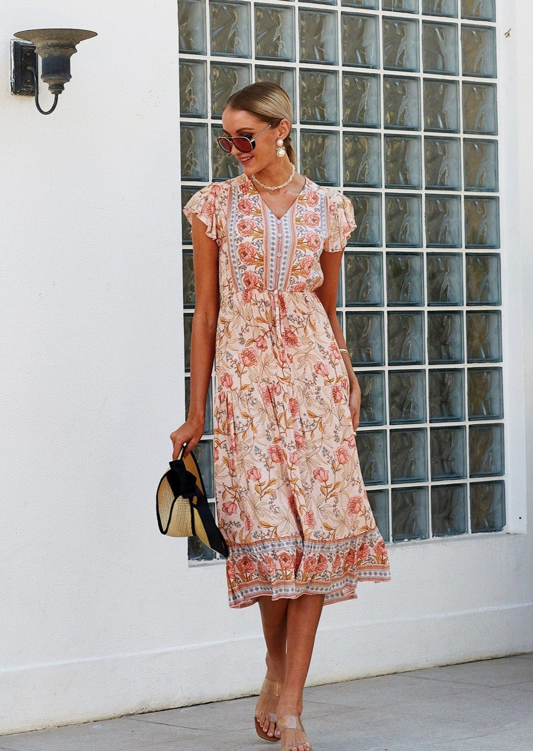 Floral Print Butterfly Sleeve Dress