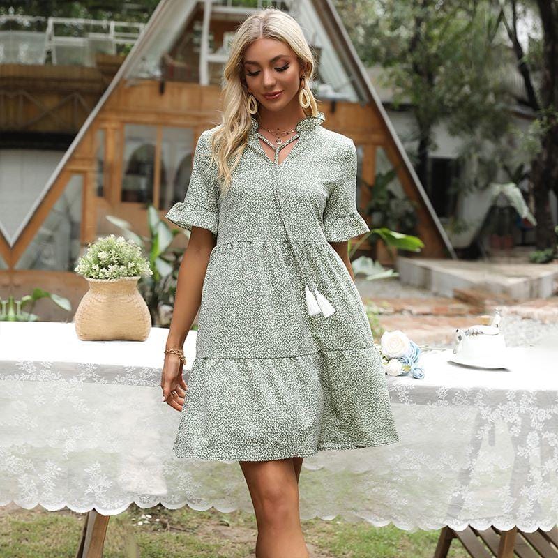 Ruffle Collar Tie Neck Dress