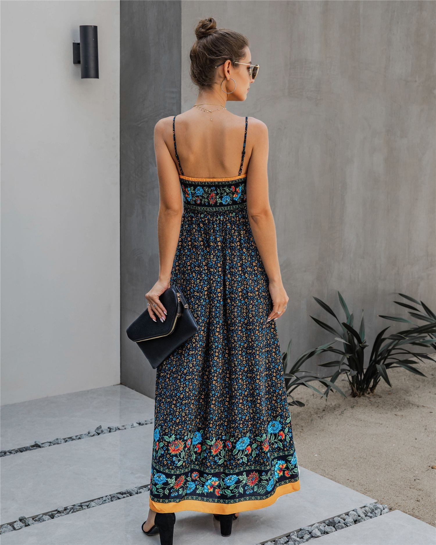 Floral Print V Neck Maxi Dress