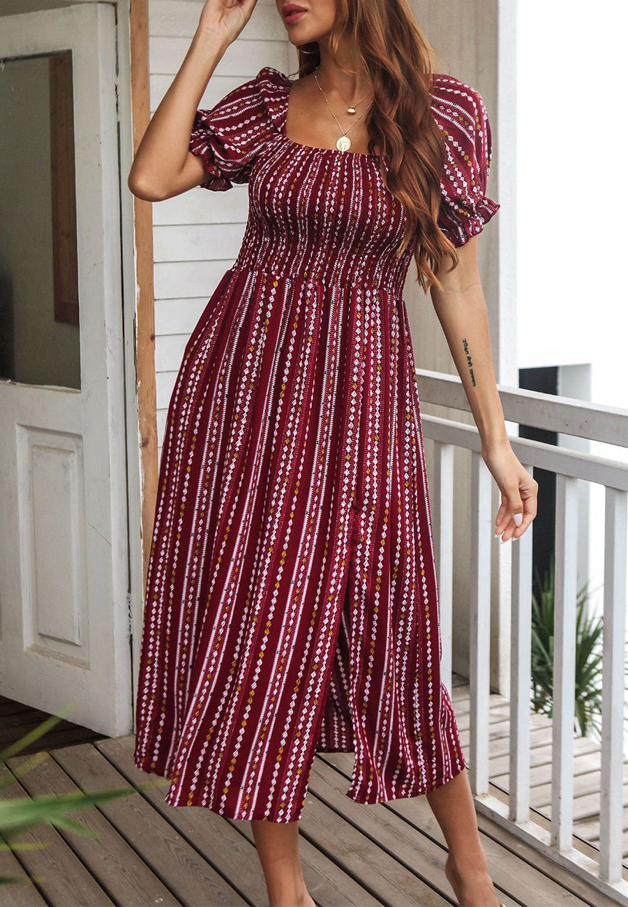 Vestido con abertura y estampado azteca