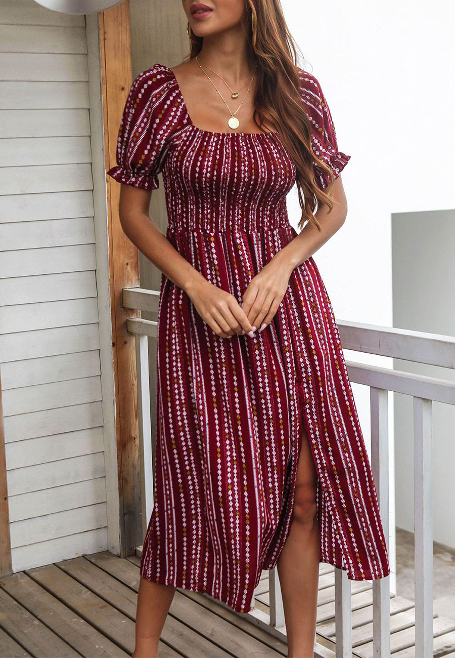 Vestido con abertura y estampado azteca
