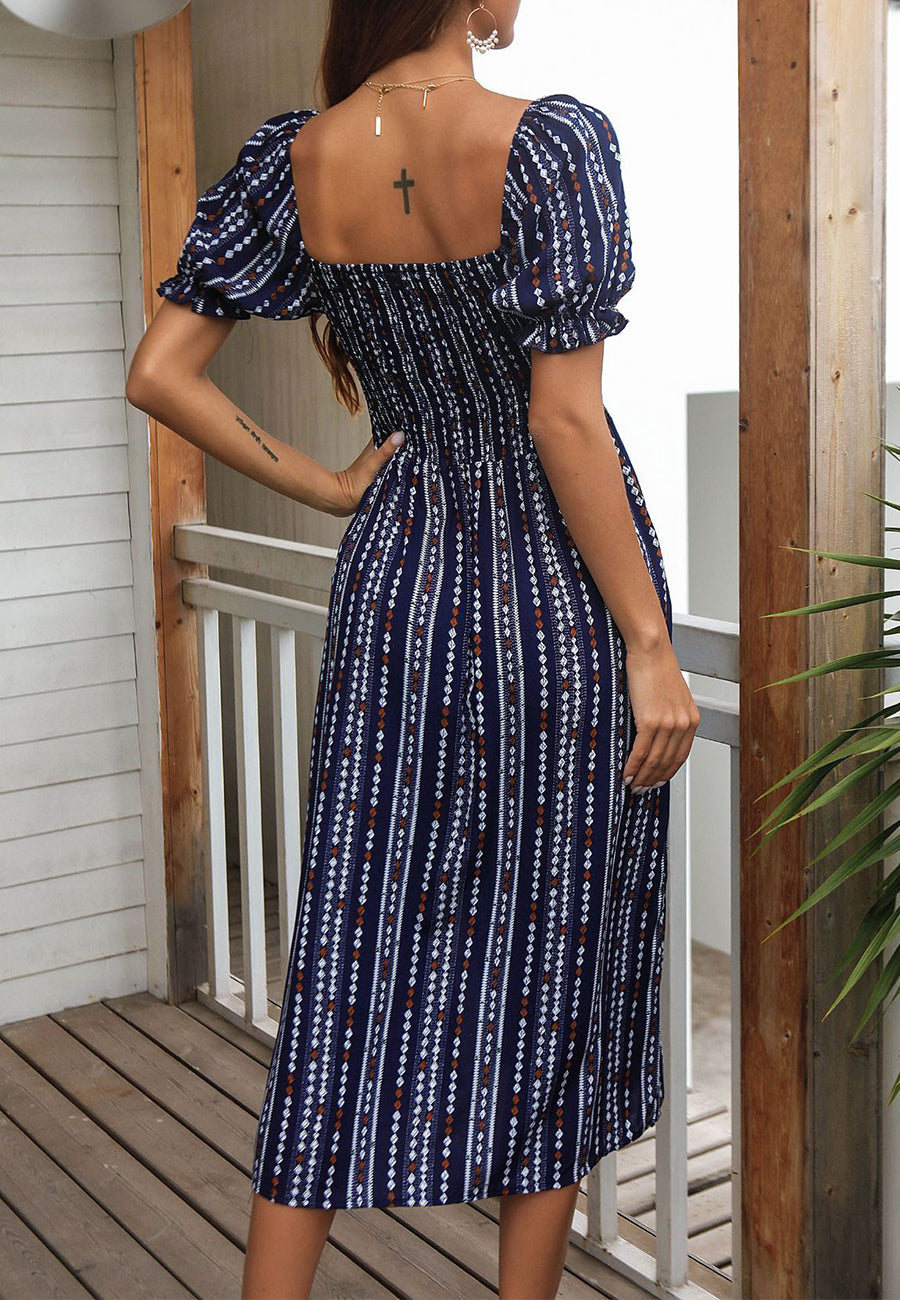 Vestido con abertura y estampado azteca