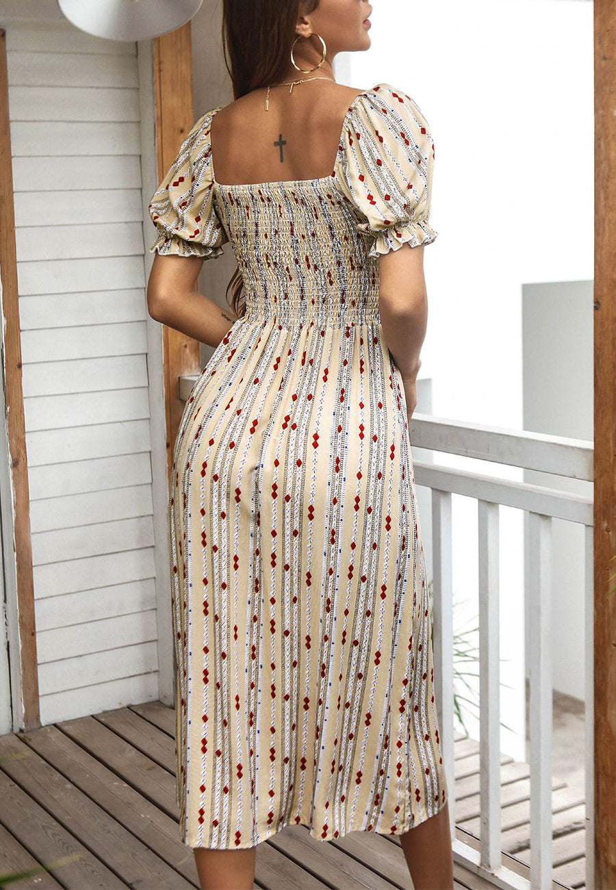 Vestido con abertura y estampado azteca