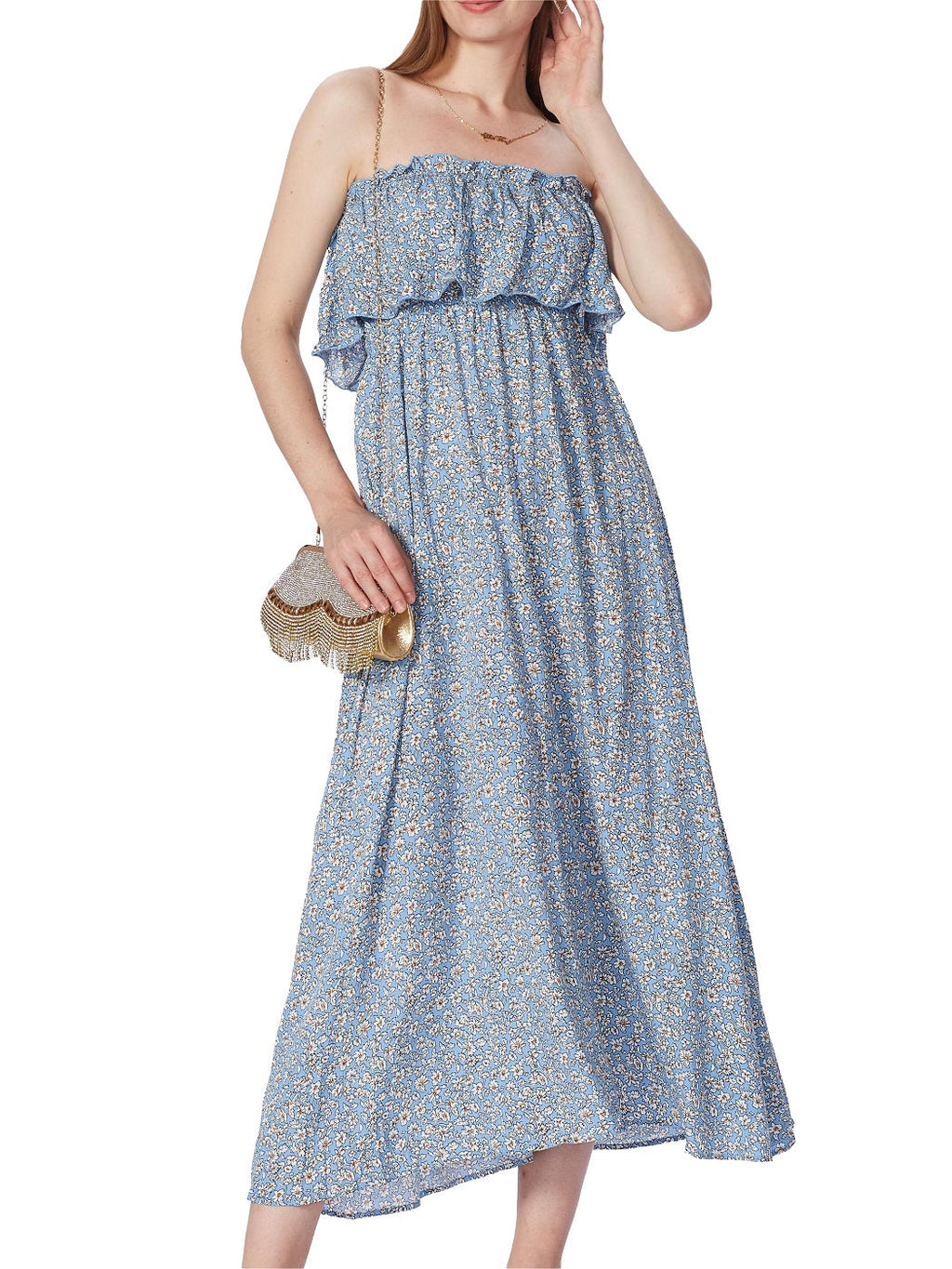 Vestido tubo con estampado floral en capas 