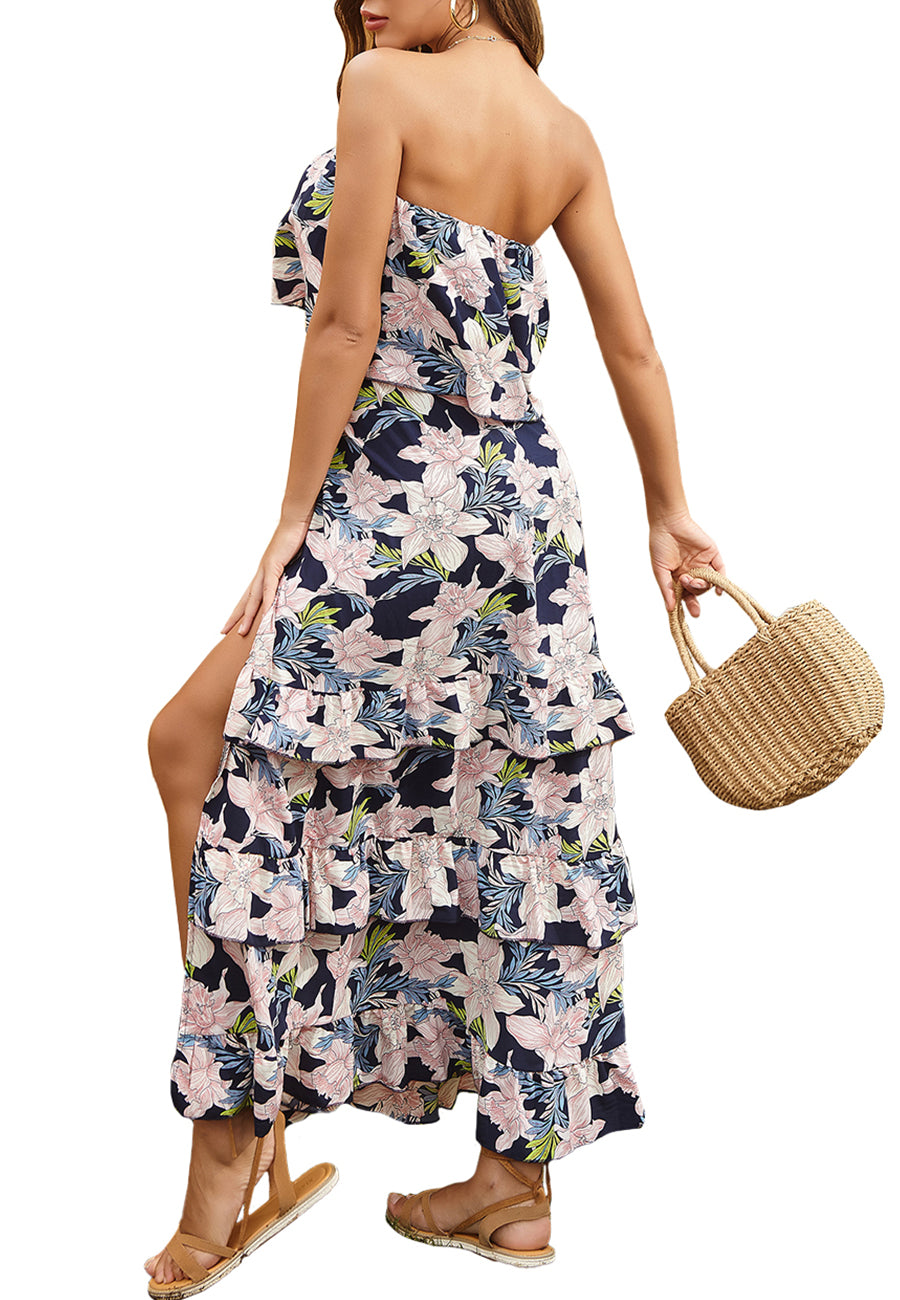 Vestido tubo con estampado floral en capas 