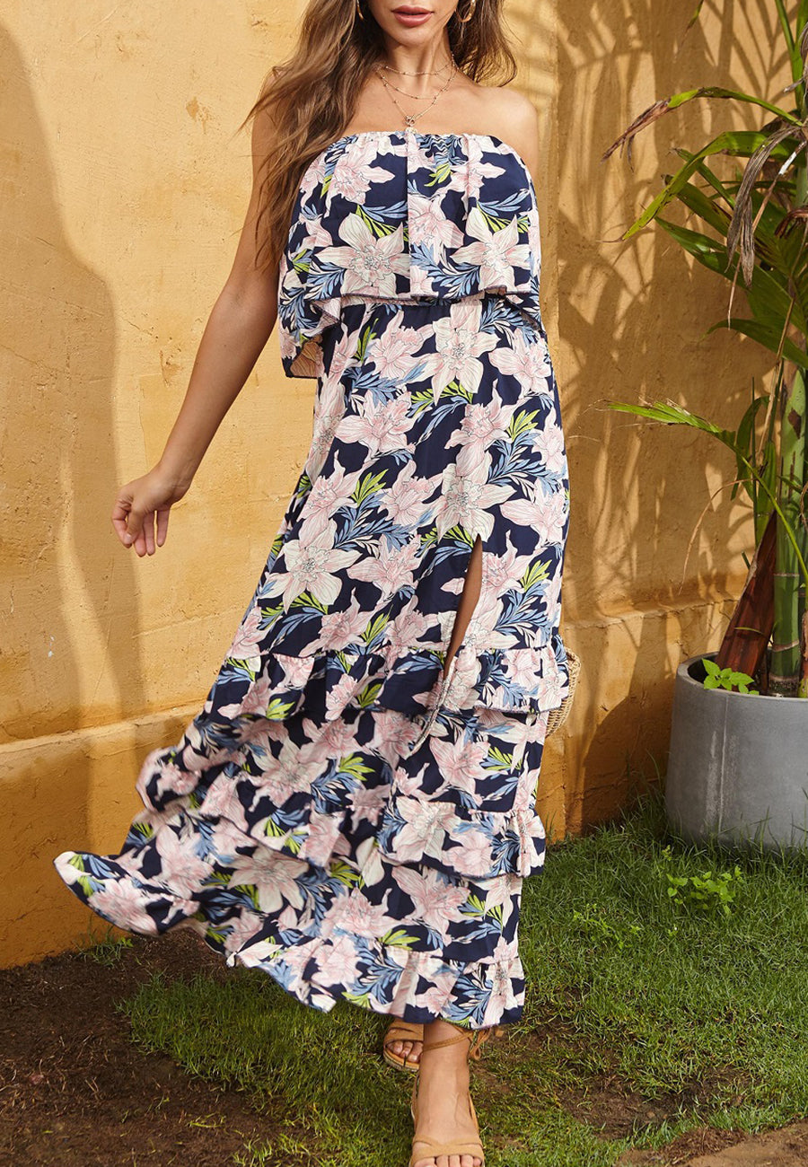 Vestido tubo con estampado floral en capas 