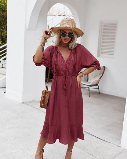 Crochet Detail Puff Sleeve Dress
