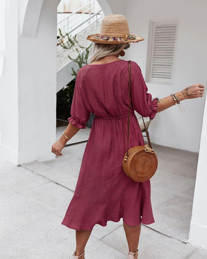 Crochet Detail Puff Sleeve Dress