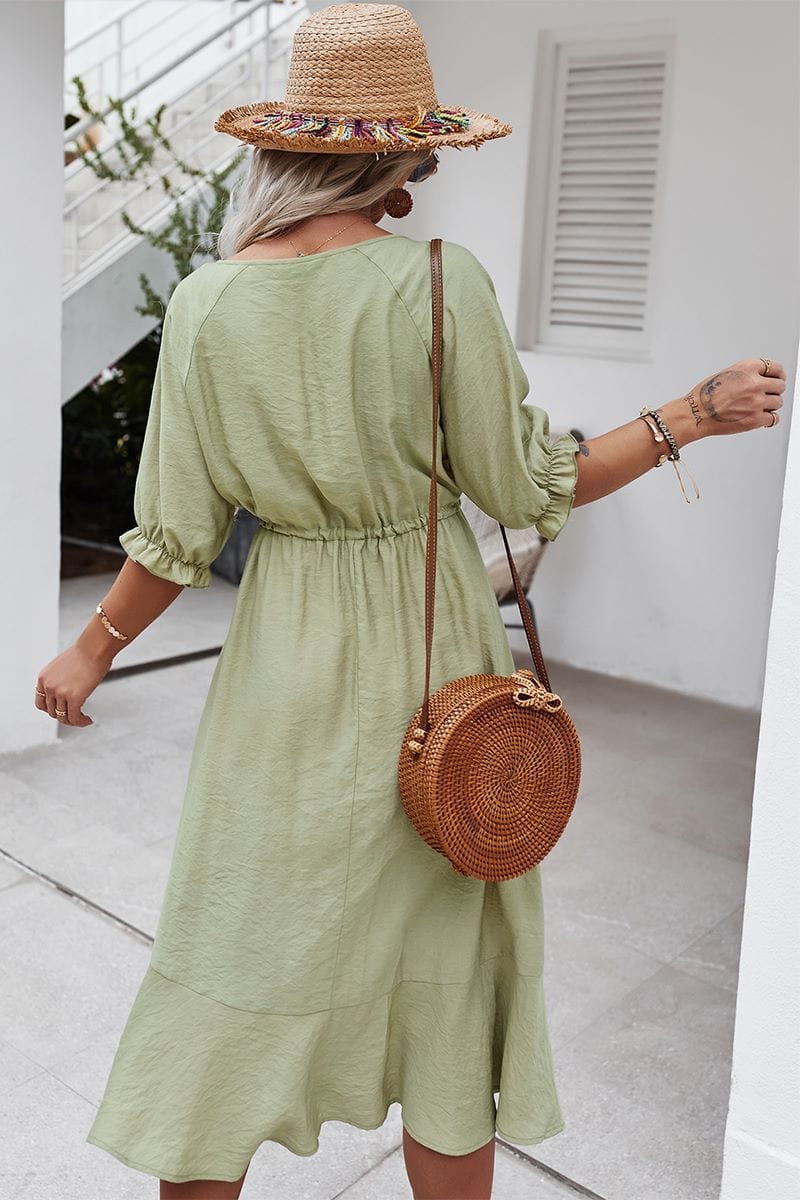 Crochet Detail Puff Sleeve Dress