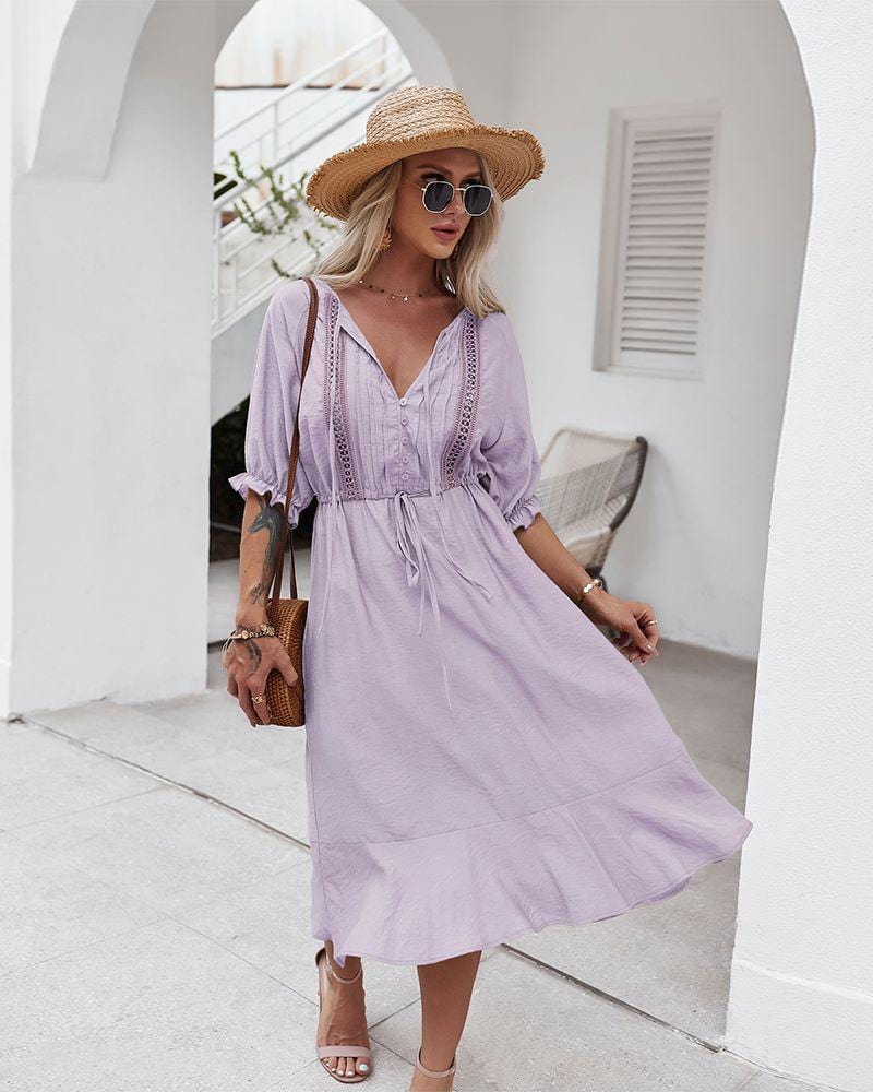 Vestido con mangas abullonadas y detalle de crochet