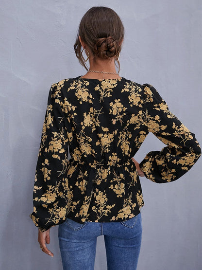 Surplice Neck Floral Peplum Blouse