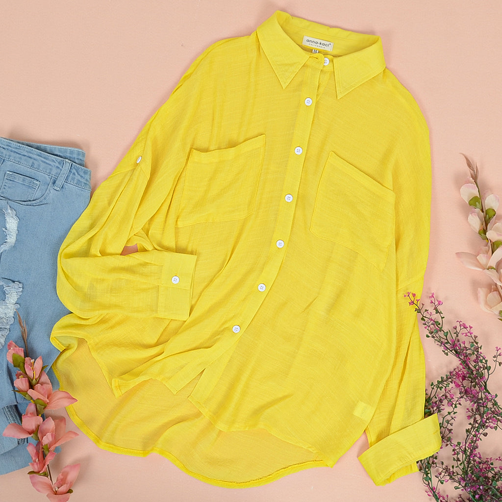 Camisa con botones de luz de color sólido 