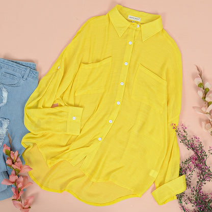 Camisa con botones de luz de color sólido 