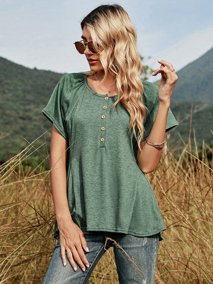 Half Button Front Flowy Tee