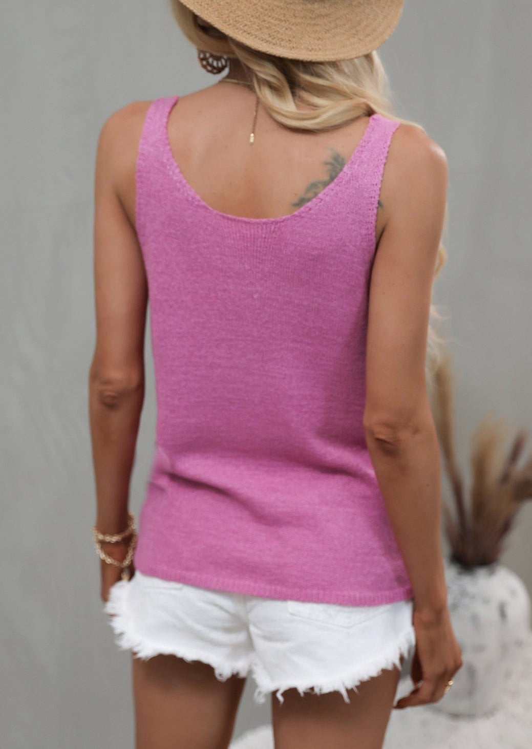 Camiseta de tirantes de punto con cuello redondo 