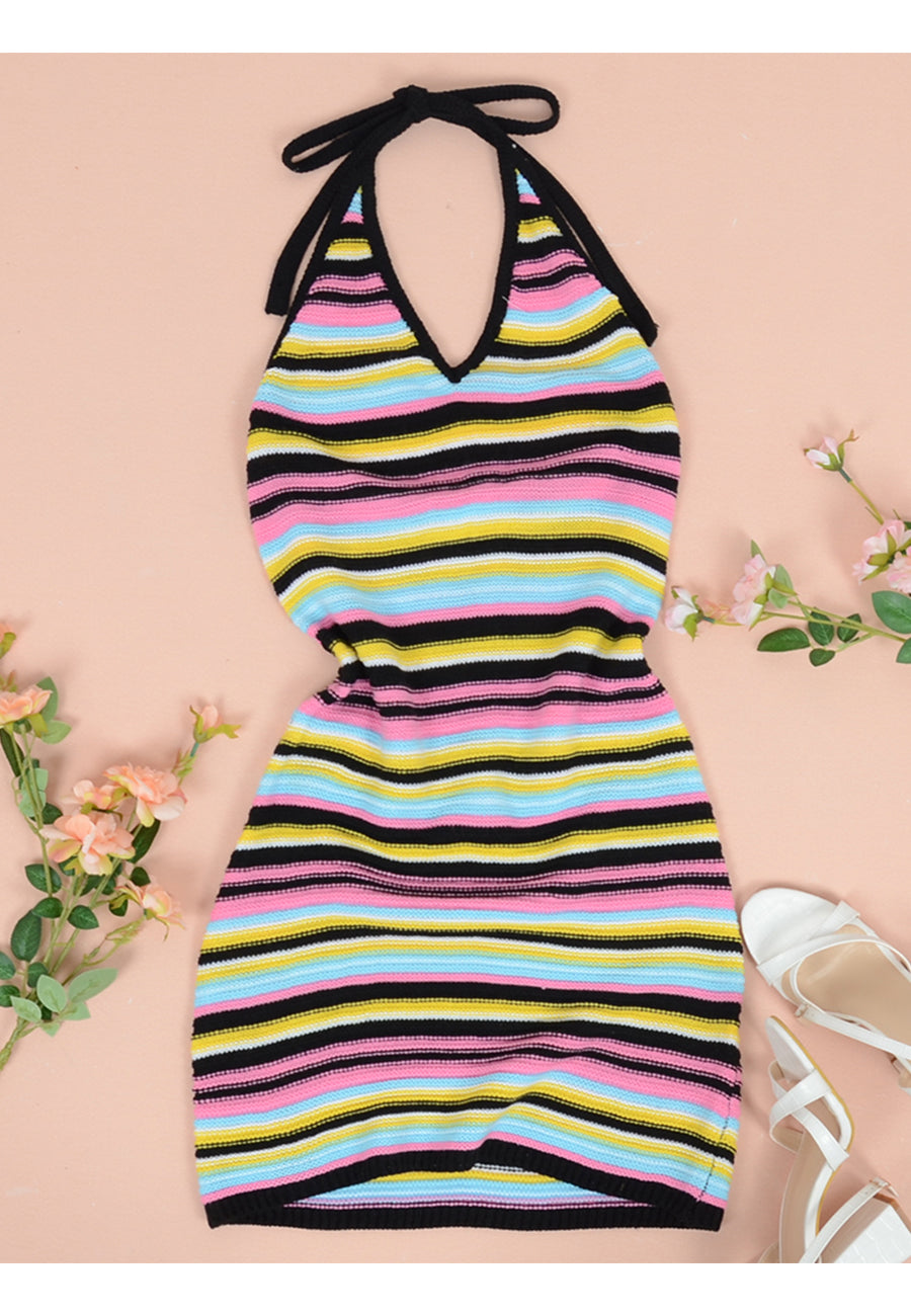 Vestido de punto de rayas multicolor 