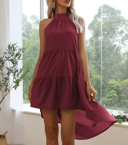 Solid Tiered High Low Dress