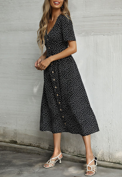 Polka Dot Button Casual Dress