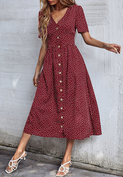 Polka Dot Button Casual Dress