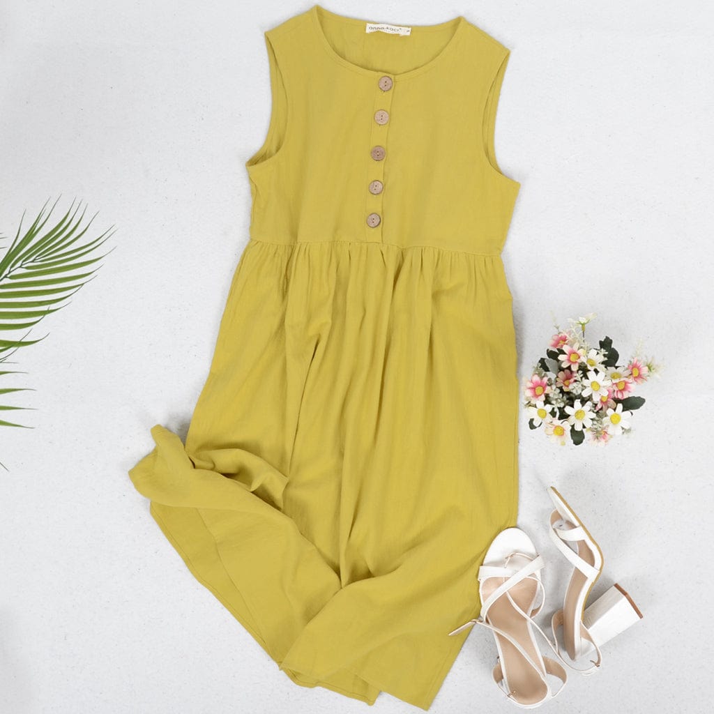 Vestido imperio con detalle de botones fruncidos 