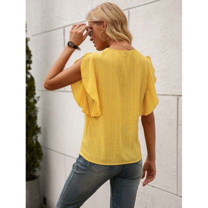 V Neck Ruffle Sleeve Blouse