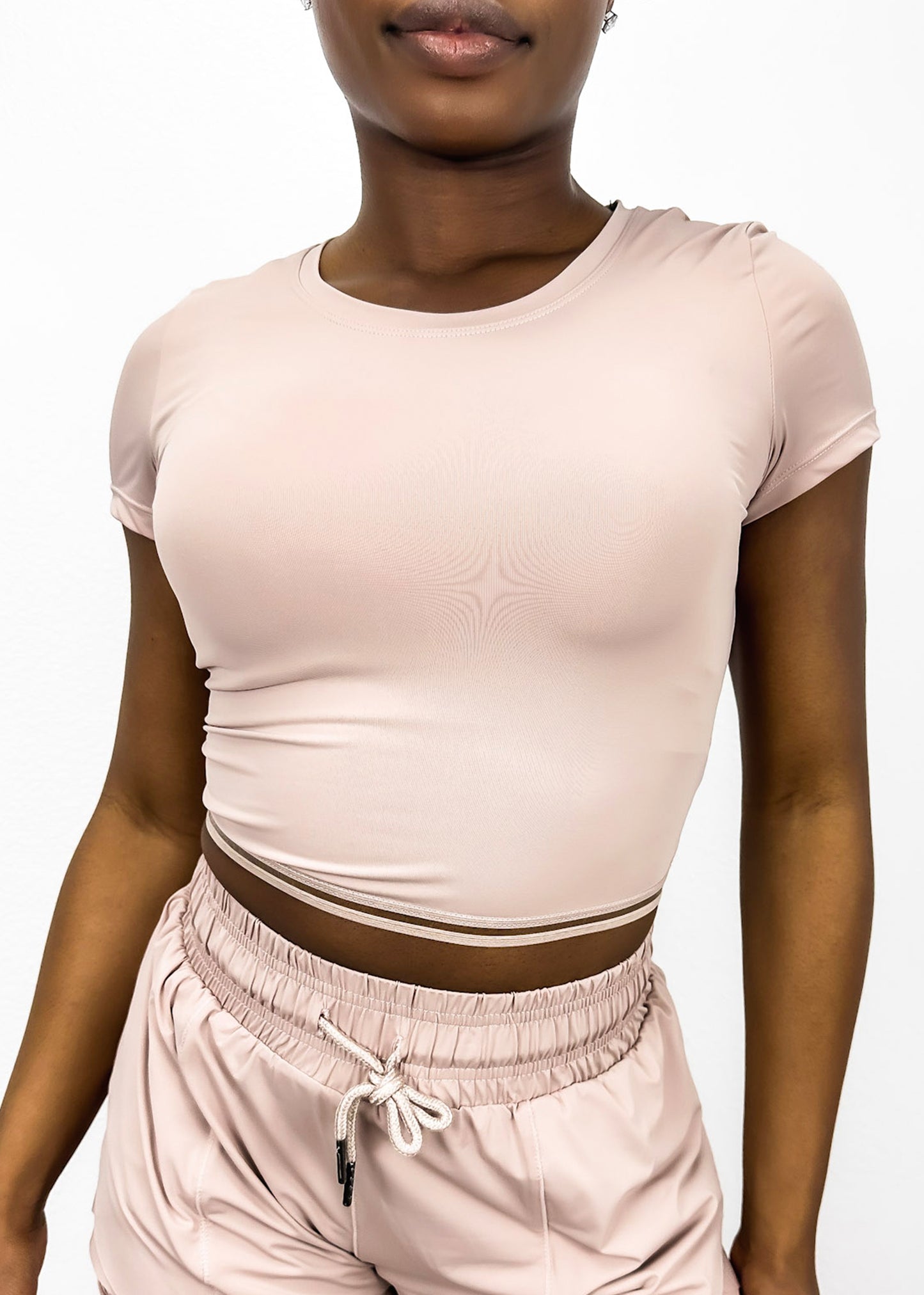 Fitted Cropped Mesh Trim Tee
