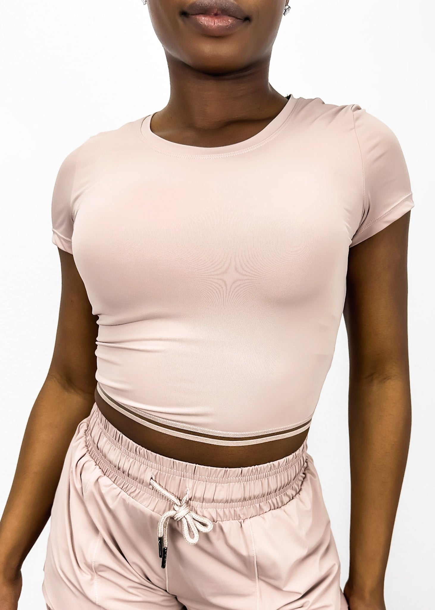 Fitted Cropped Mesh Trim Tee
