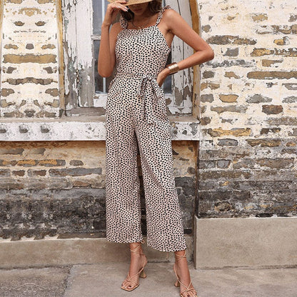 Ruffle Strap Cheetah Print Jumpsuit