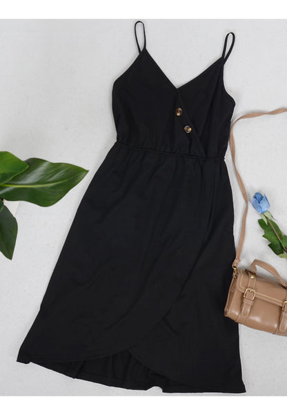 Vestido con escote en V y botones superpuestos 