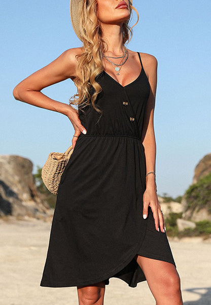 Vestido con escote en V y botones superpuestos 