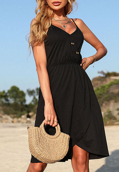 Vestido con escote en V y botones superpuestos 