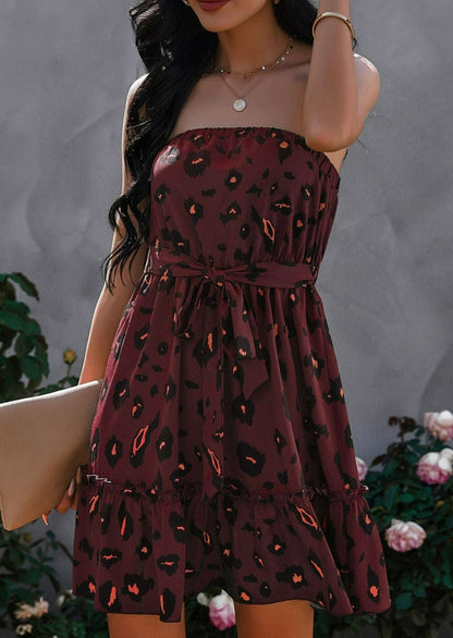 Contrast Leopard Print Strapless Dress