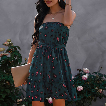 Contrast Leopard Print Strapless Dress