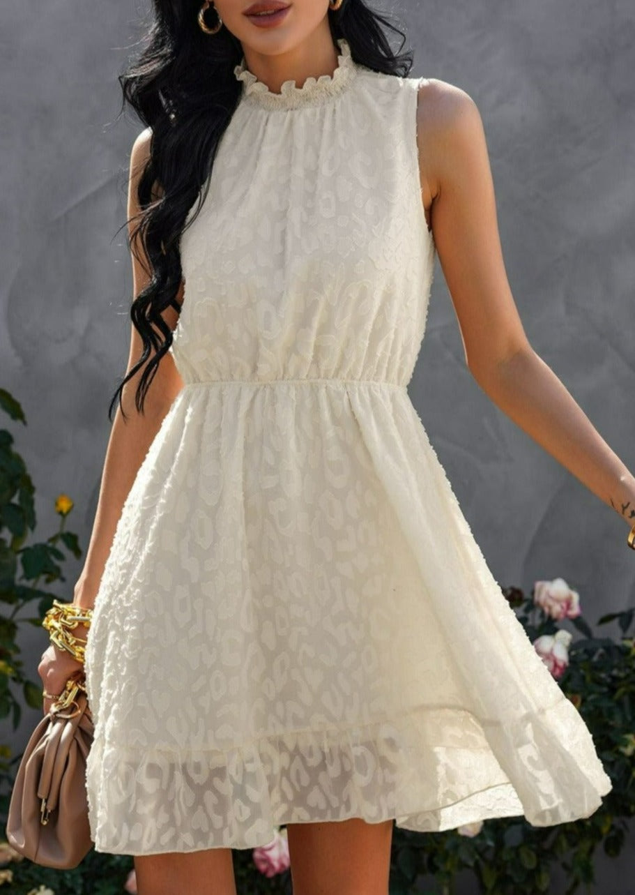 Vestido con cuello con volantes y textura de leopardo 