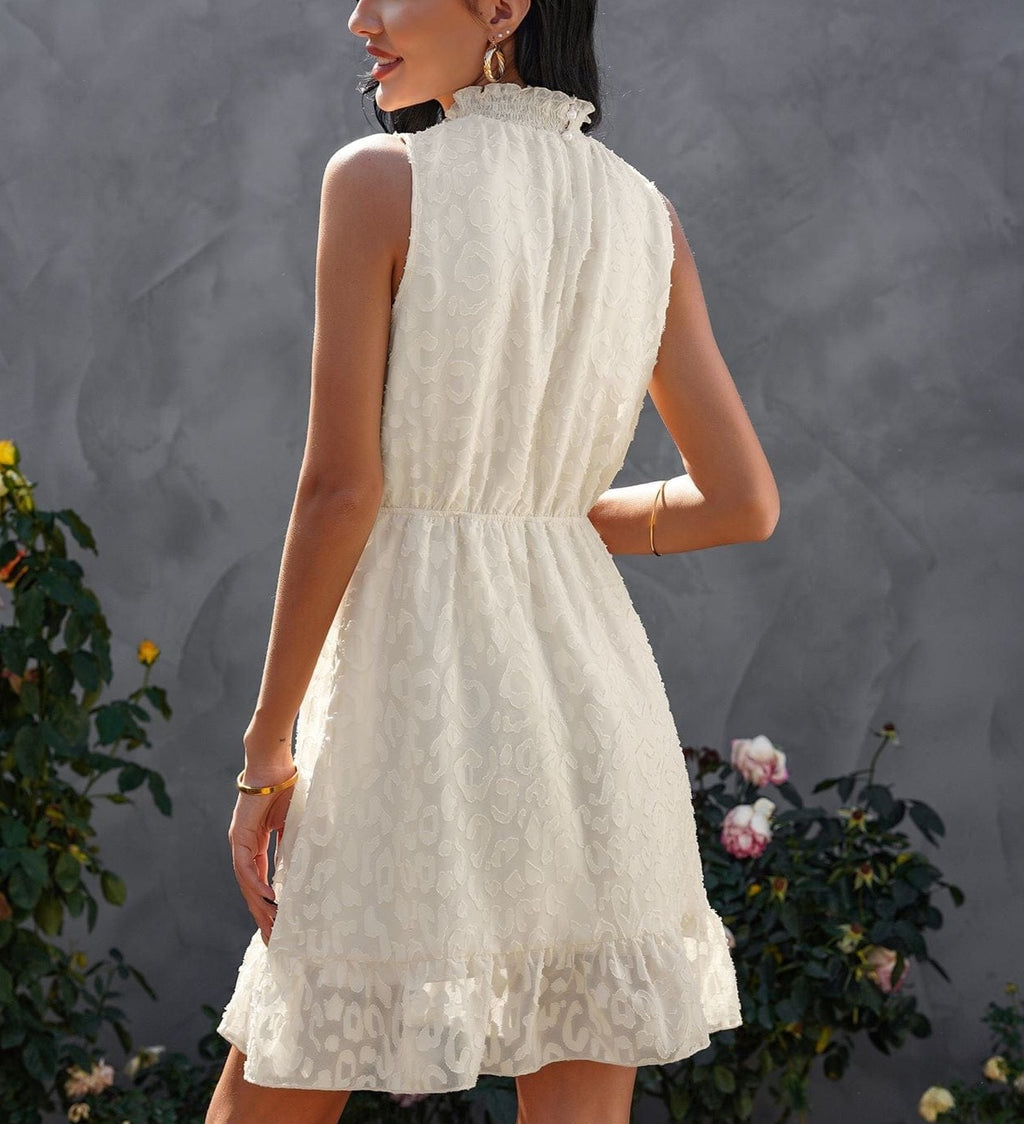 Vestido con cuello con volantes y textura de leopardo 