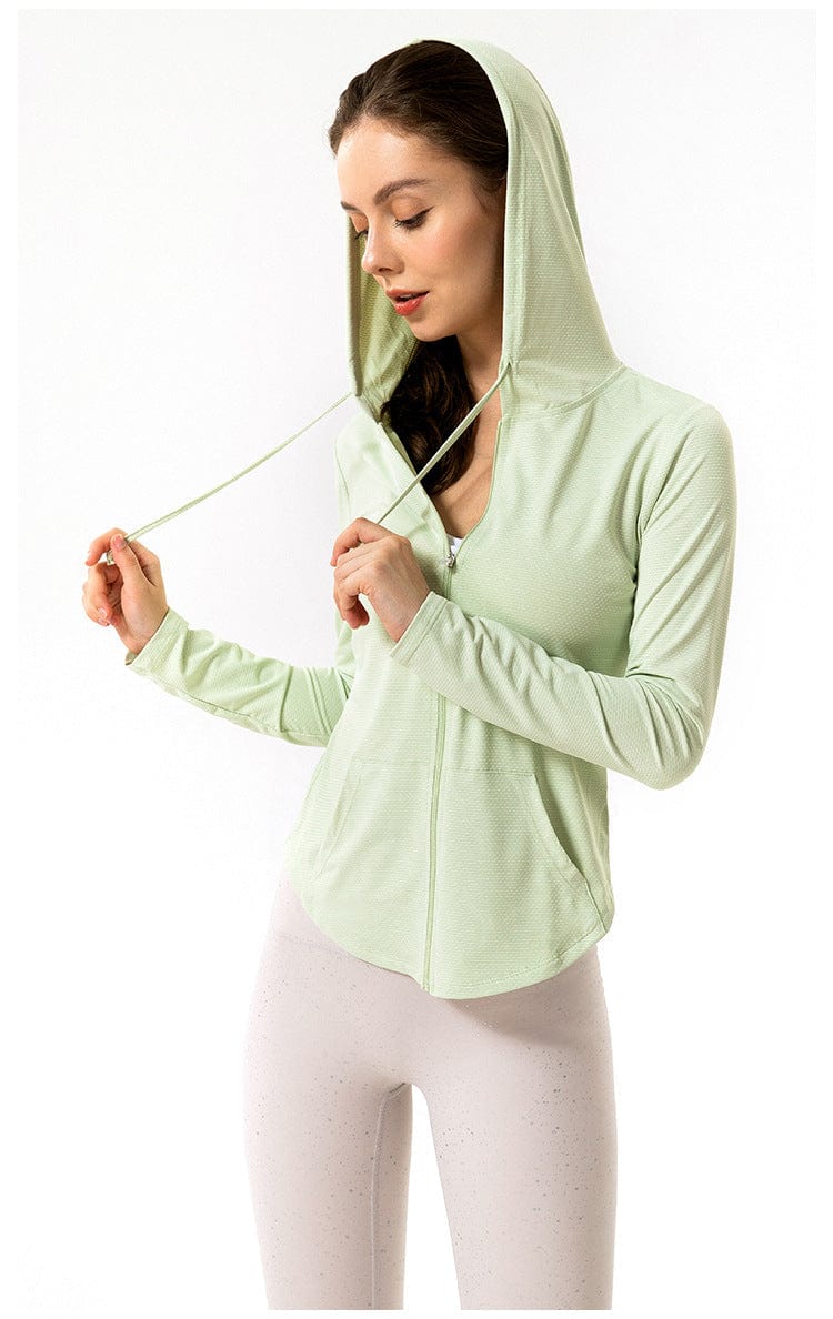 Chaqueta con capucha, cremallera y cordón ajustable, transpirable y activa