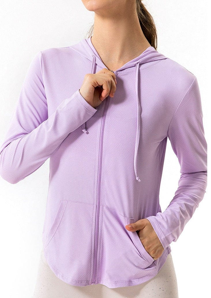 Chaqueta con capucha, cremallera y cordón ajustable, transpirable y activa