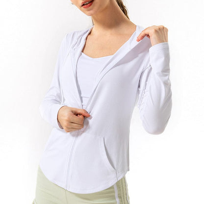 Breathable Active Drawstring Zip-Up Hoodie Jacket