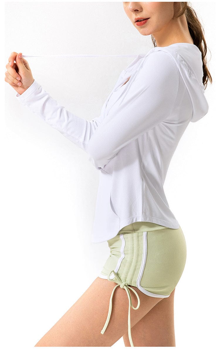 Chaqueta con capucha, cremallera y cordón ajustable, transpirable y activa