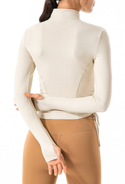 Defining Contouring Seam Drawstring Ruched Zip Fitted Jacket