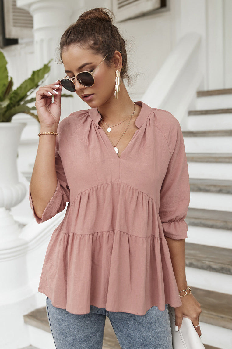 Stand Collar Tiered Blouse
