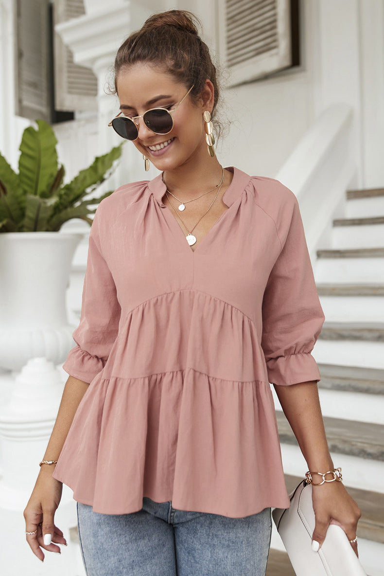 Stand Collar Tiered Blouse