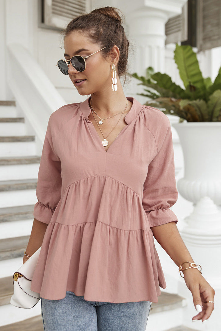 Stand Collar Tiered Blouse