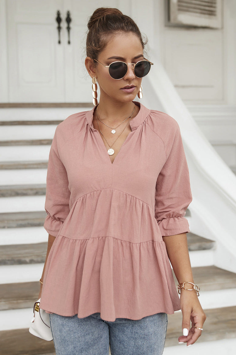 Stand Collar Tiered Blouse