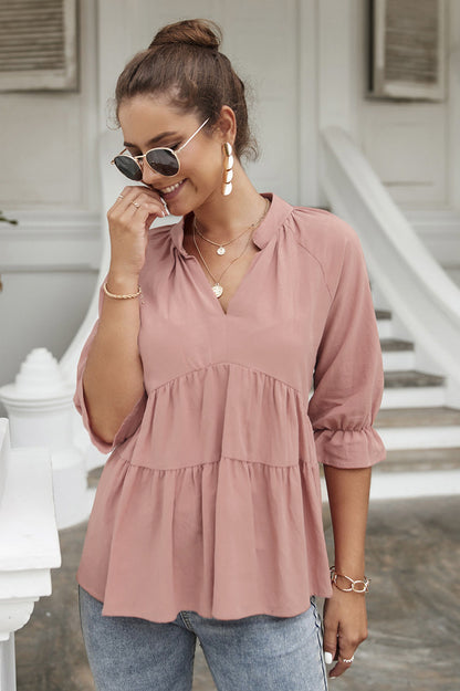 Stand Collar Tiered Blouse